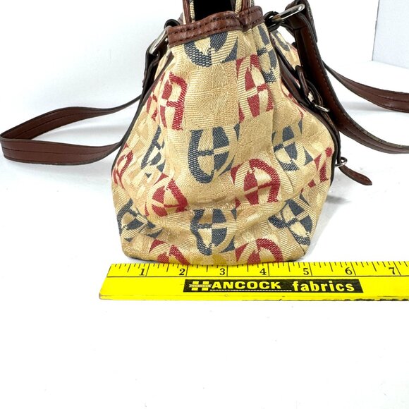 Etienne Aigner Monogram Canvas Shoulder Tote Brown Faux Leather Trim - Picture 16 of 16